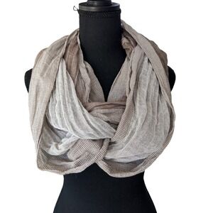 Old Navy Tan Brown Gingham Plaid Infinity Scarf 100% Cotton Gauze Lightweight